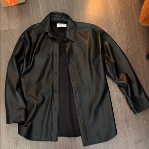 Aritzia Babaton Black Faux Leather Button-Front Shirt Jacket